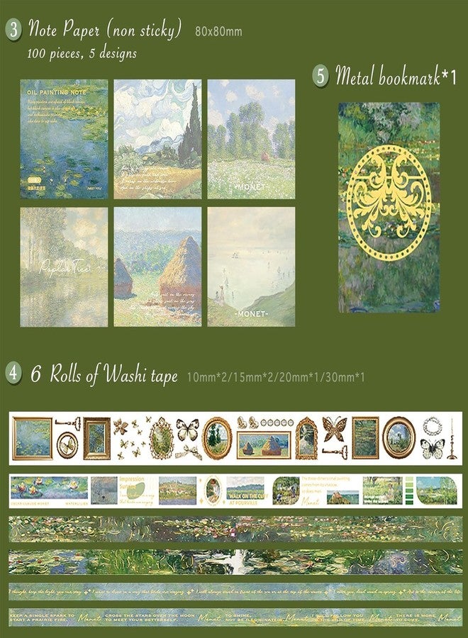 PLUSPOINT Vintage Aesthetic Paper Scrapbook Kit with 346 Pcs Complete Scrapbooking Supplies Set Featuring Bullet Junk Journal | A6 Grid Notebook | Elegant Stationery in Charming Green Stickers - Image 3